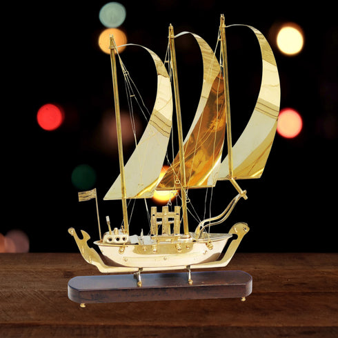 Brass Table Ship With Wooden Base 2.57kg